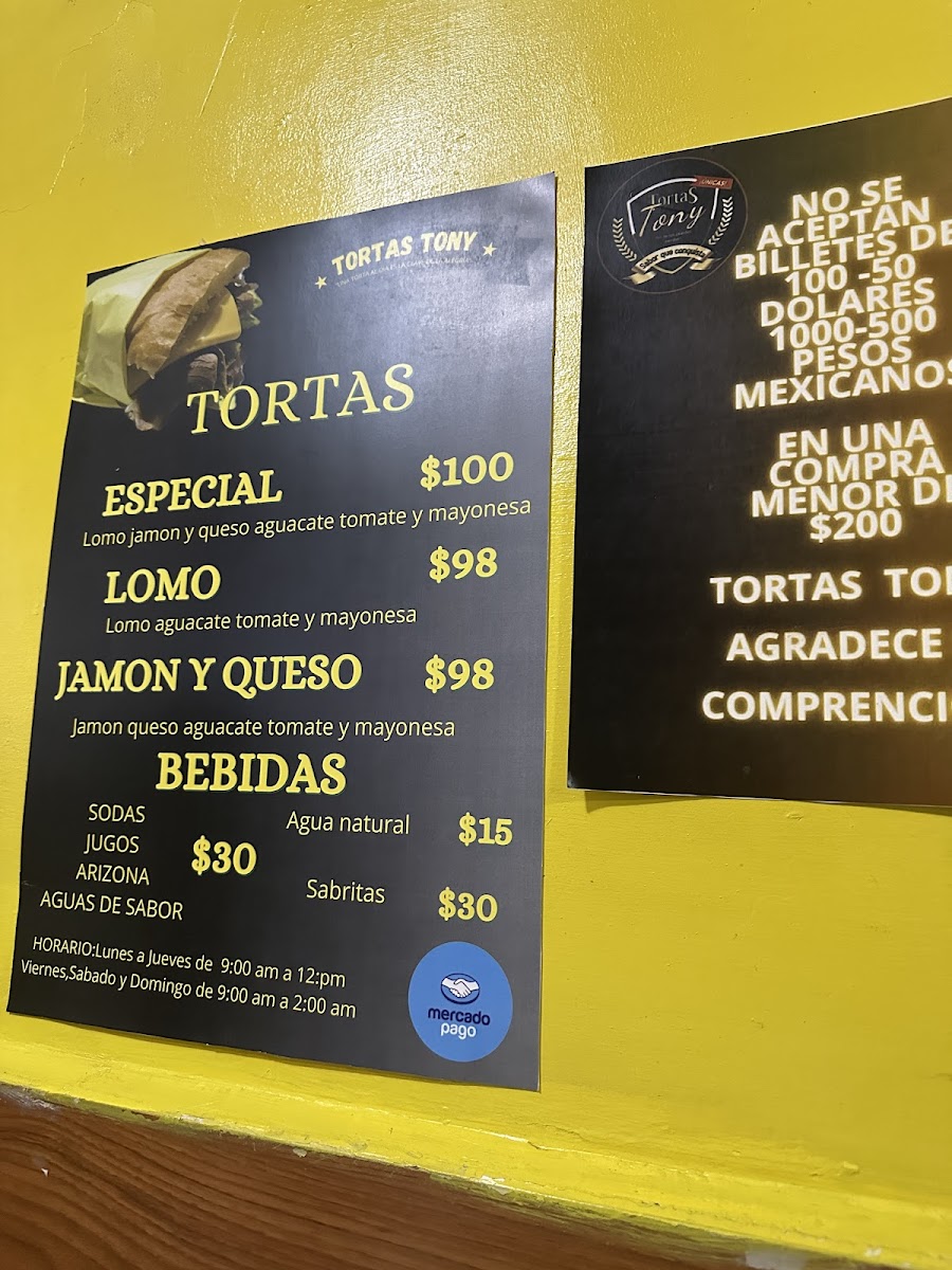 Tortas Tony Menu - Image 1