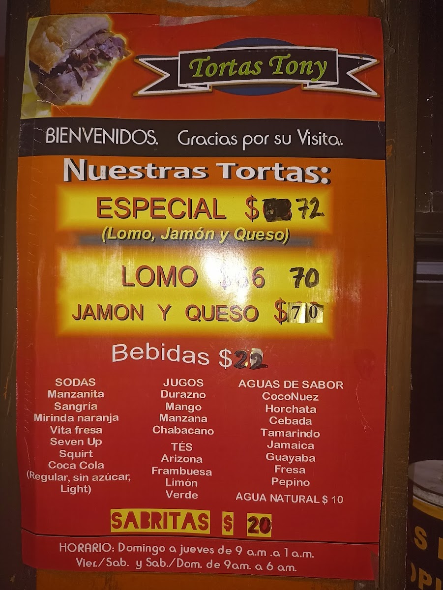 Tortas Tony Menu - Image 2